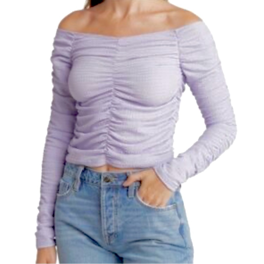 Elodie Lilac Textured Off Shoulder Top | Size: L